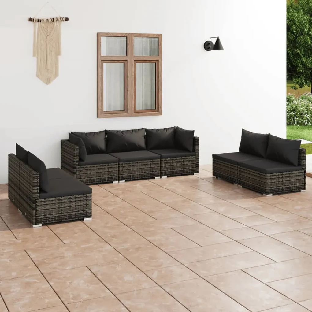 vidaXL 7-delige Loungeset met kussens poly rattan grijs