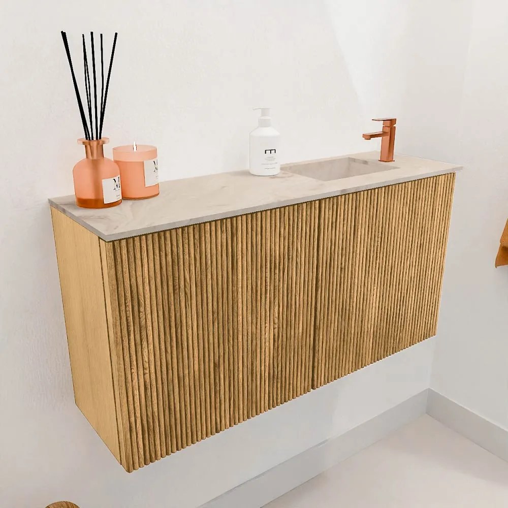 Mondiaz Joya DLux 80cm toiletmeubel oak met wastafel faye rechts 1 kraangat frappe