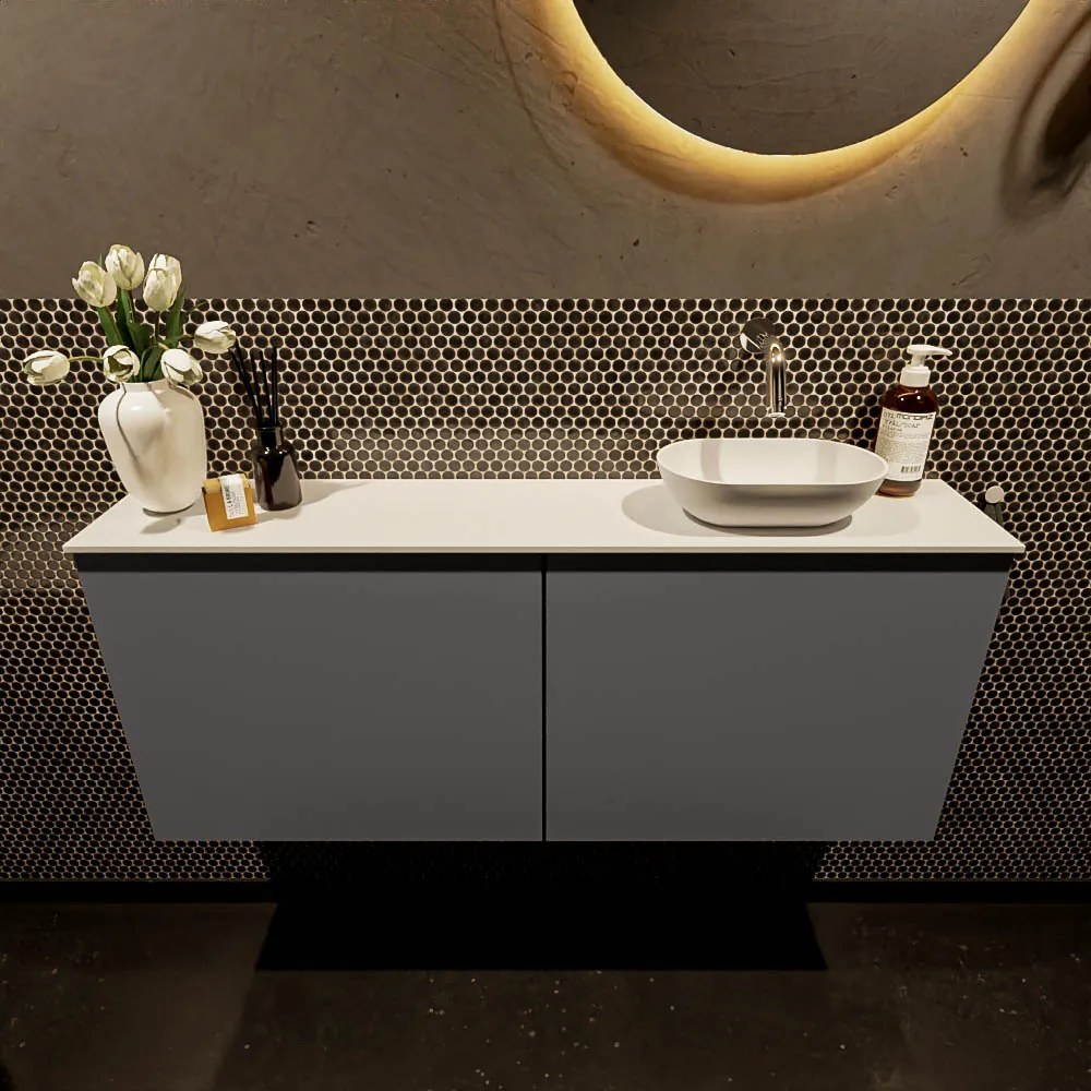 Mondiaz Fowy toiletmeubel 120cm dark grey met witte waskom rechts zonder kraangat