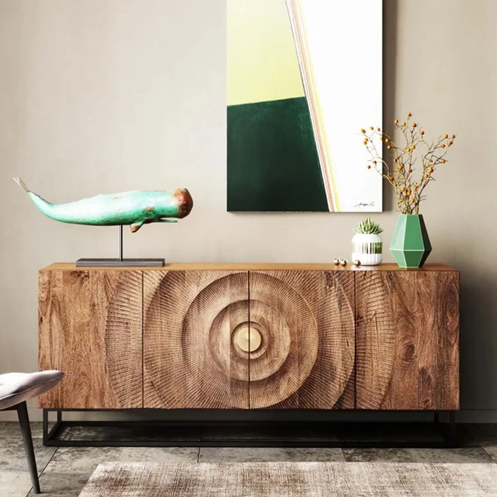 Houten Dressoir Met Houtsnijwerk - 177x45x75cm.