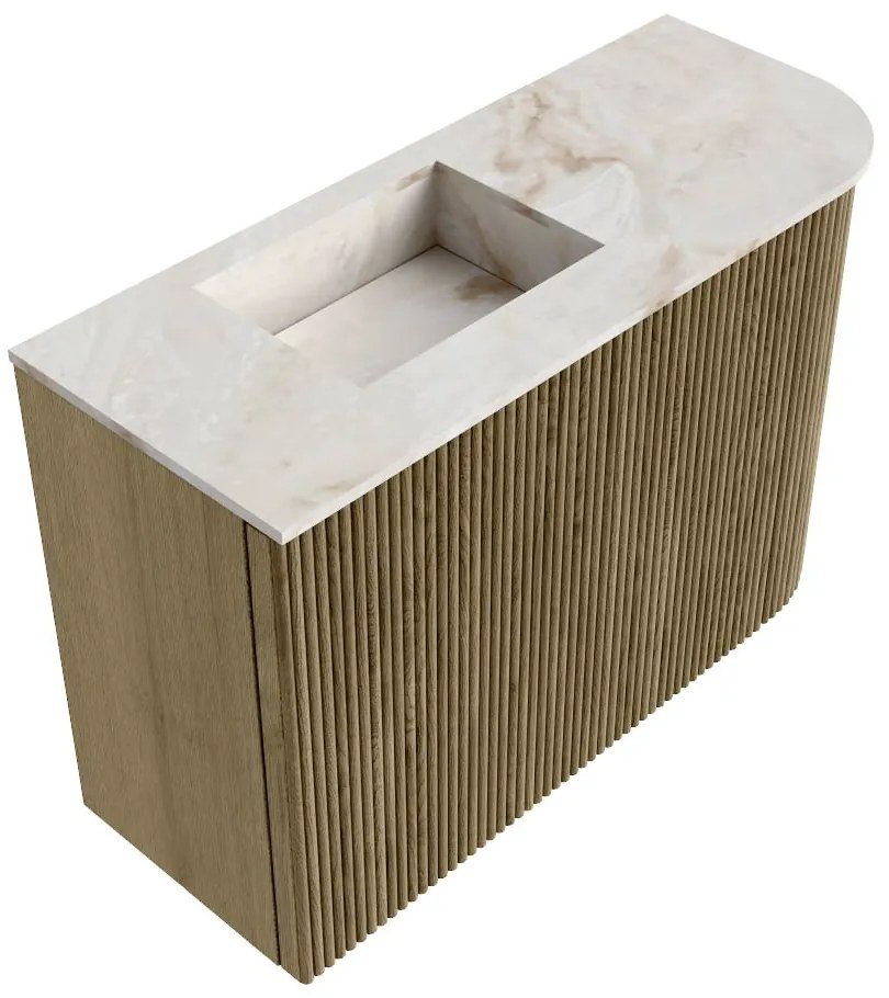 Mondiaz Joya DLux 60cm toiletmeubel ronding rechts dusk met wastafel faye links zonder kraangat frappe