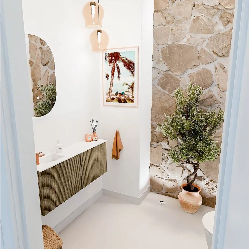 Mondiaz Joya 100cm toiletmeubel dusk met wastafel faye links 1 kraangat talc