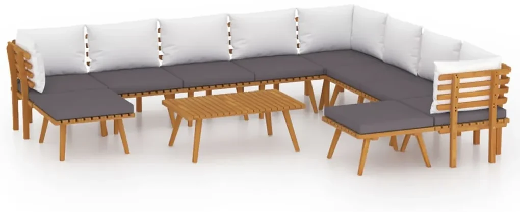 vidaXL 11-delige Loungeset met kussens massief acaciahout
