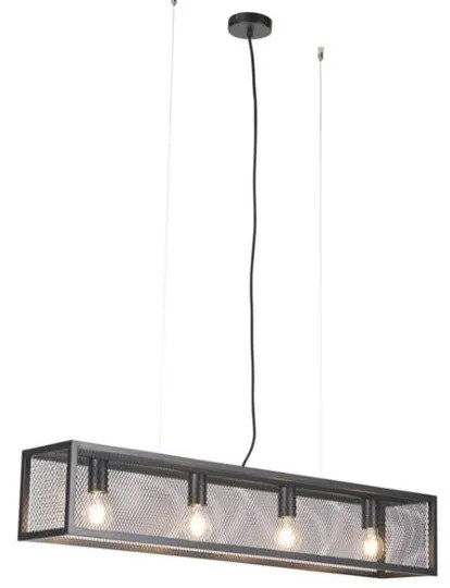 Eettafel / Eetkamer Smart industriële hanglamp met dimmer zwart incl. 4 WiFi A60 - Cage Wire Industriele / Industrie / Industrial E27 Binnenverlichting Lamp