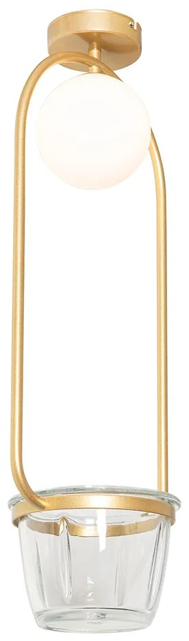 Art deco plafondlamp goud met wit glas - Isabella