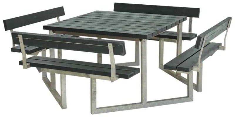 Picknicktafel gerecycled kunststof grijs | Twist vierkant 4 rugleuningen 227 x 227 x 76 cm