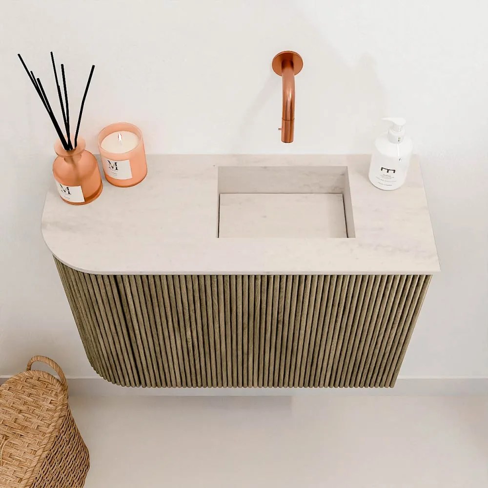 Mondiaz Joya DLux 60cm toiletmeubel ronding links dusk met wastafel faye rechts zonder kraangat meli