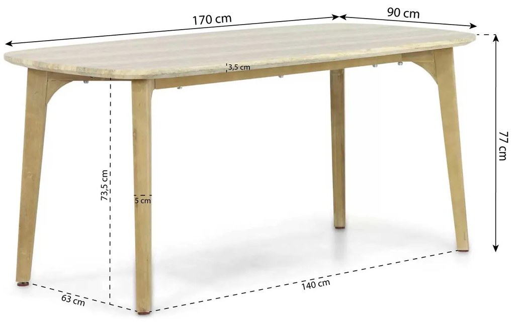 Dining Tuintafel rechthoekig 170 x 90 cm Eucalyptus hout Naturel teak Almeria