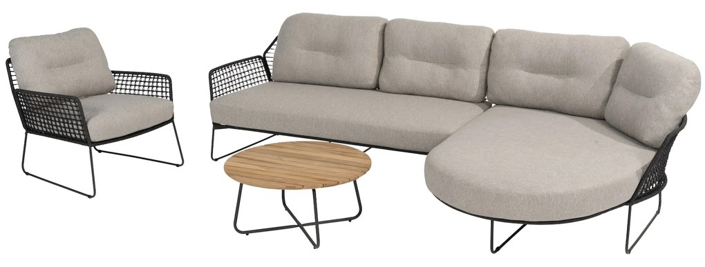 Rhodos chaise longue loungeset 4 delig antraciet rop Taste 4SO