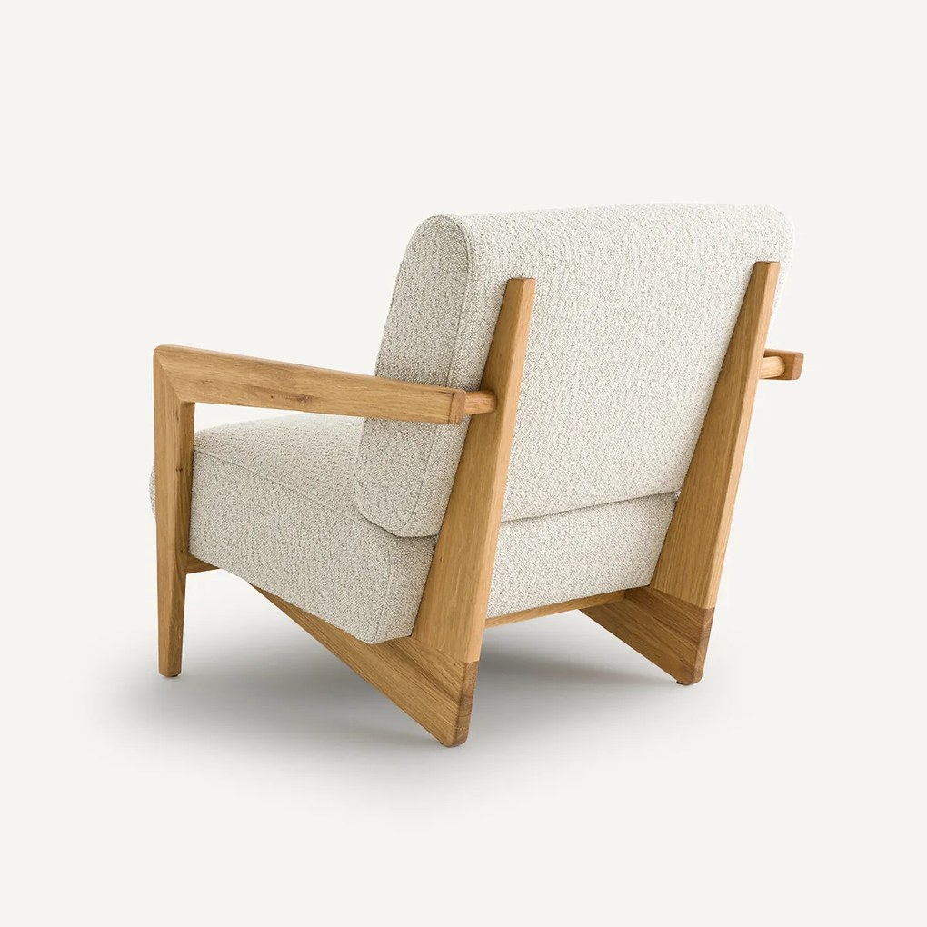 Fauteuil in massief eik in bouclé stof, Izag