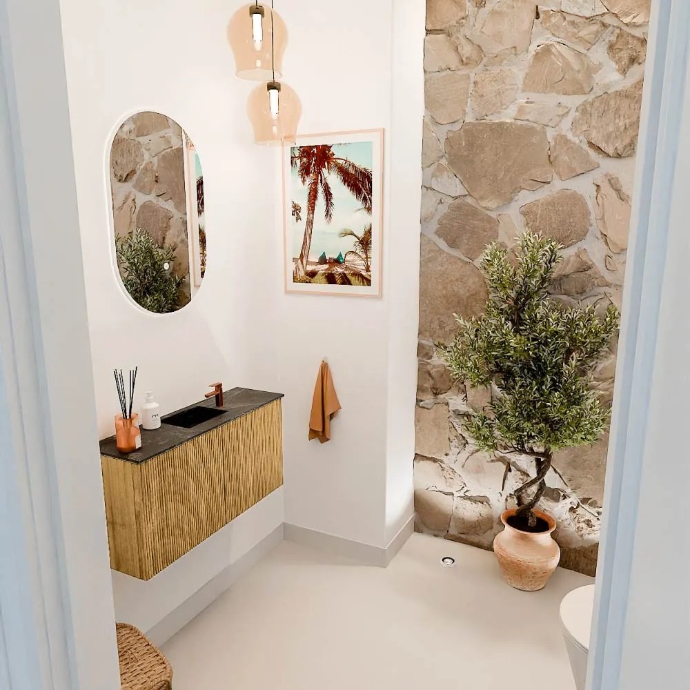 Mondiaz Joya DLux 80cm toiletmeubel oak met wastafel faye midden 1 kraangat lava