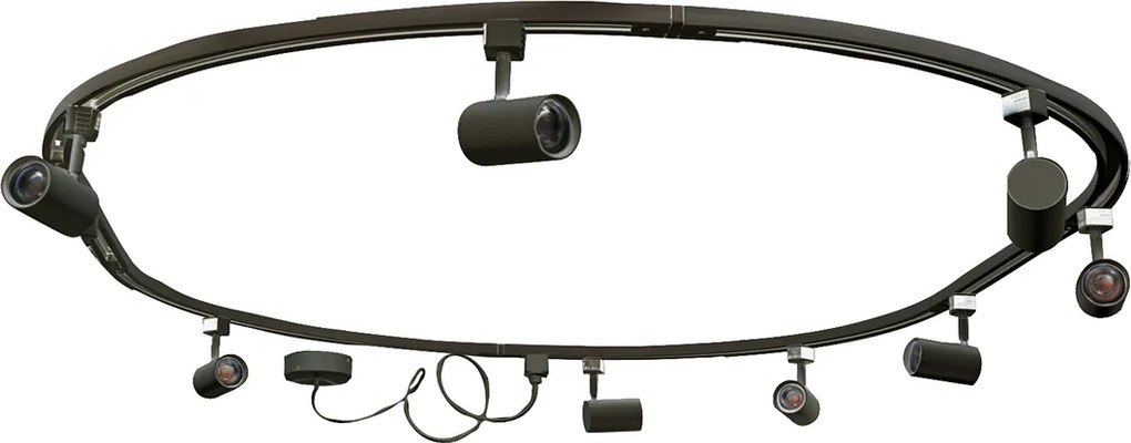 Modern railsysteem met 8 spots zwart 1-fase ovaal 200cm - Iconic Jeana