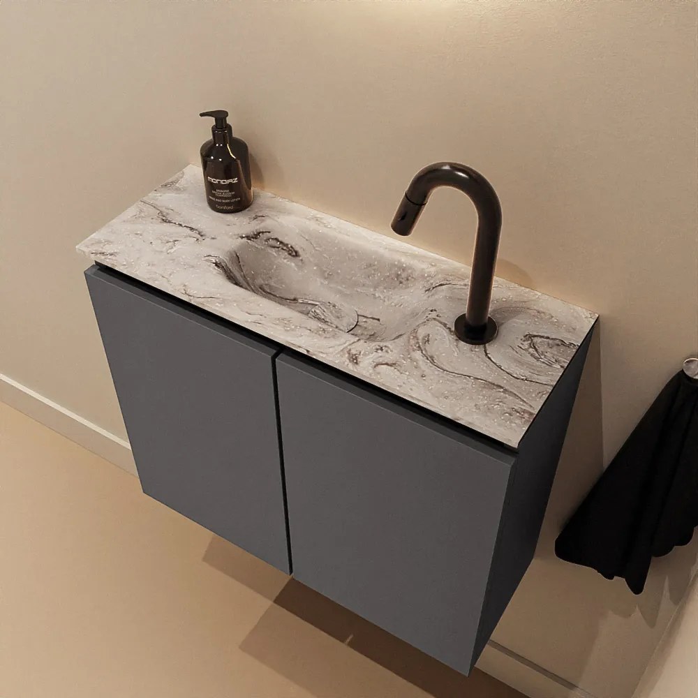 Mondiaz Ture DLux toiletmeubel 60cm dark grey met wastafel glace midden met kraangat