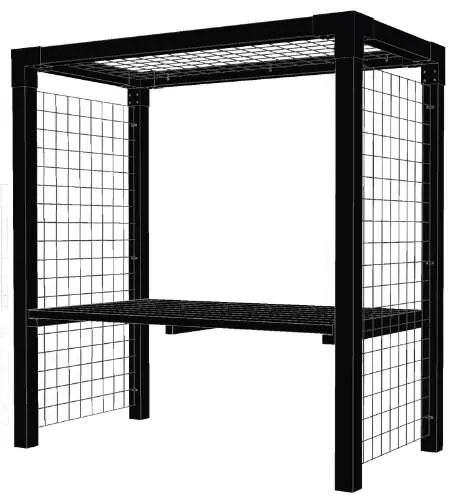 Pergola staal met gaaspanelen en houten tafel zwart | 198 x 108 x 208 cm