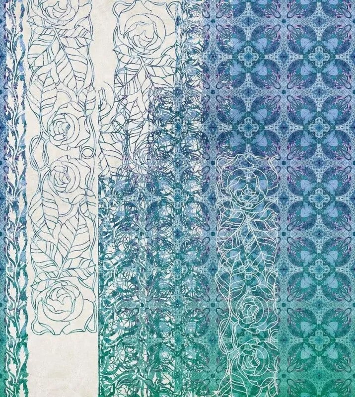 Art Nouveau Bleu Vlies Fotobehang 250x280cm 5-banen