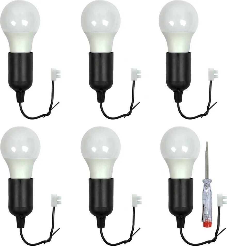 Verhuisfitting 6 stuks E27 - met 6x LED lamp en spanningzoeker