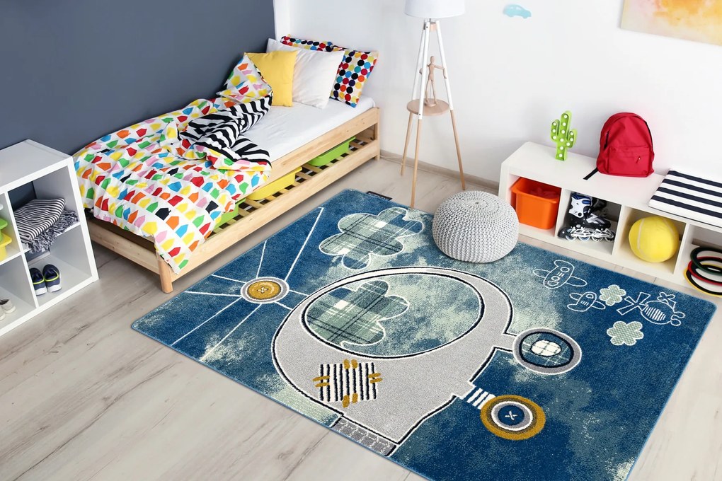 Tapijt PETIT HELICOPTER vliegtuigen blauw
