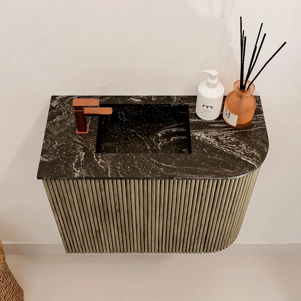 Mondiaz Joya DLux 50cm toiletmeubel ronding rechts dusk met wastafel faye links 1 kraangat lava