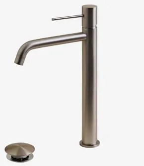 Orveta Click-clack Messing Wastafelkraan En Afvoerklepset ↑30 Cm & Klep Met Overloop & Geborsteld Grijs - Sklum