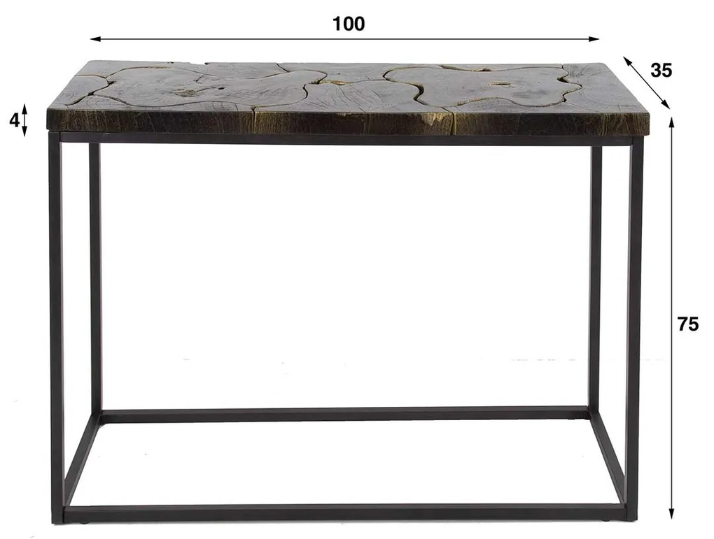 Sidetable Zwart Met Goud Blad - 100 X 35cm.