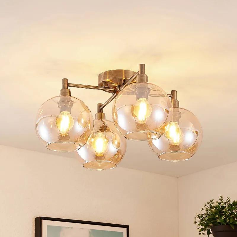 Brendan plafondlamp, bruin glas, 4-lamps - lampen-24