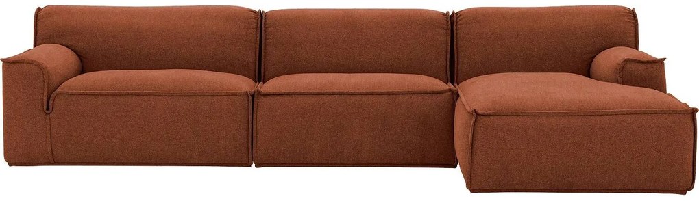 Goossens Excellent Bank Sens oranje, stof, 1,5-zits, urban industrieel met chaise longue rechts