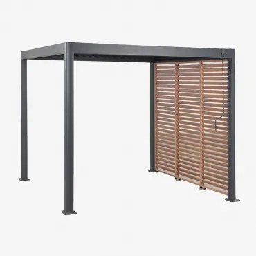 Bioclimatische Pergola Met Lamellen En Zijpaneel Van Aluminium Druvia Grafietgrijs - Kastanjehoutbruin & Pergola Van 3x3 M Met 3 Panelen Van 90,5 Cm -