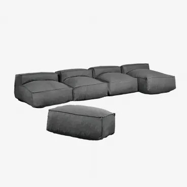 Dojans 4-delige Modulaire Chaise Longue Bank En Poef Voor De Tuin Gris Granito - Sklum