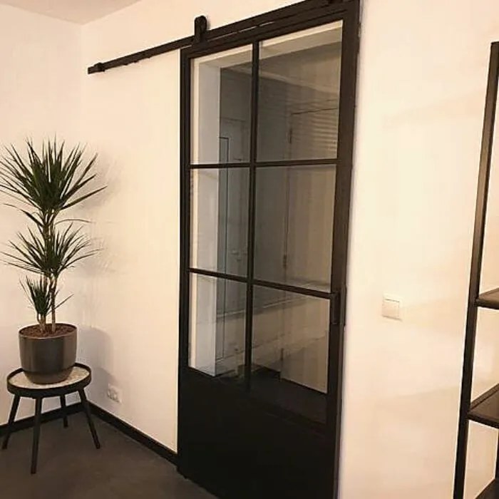 Stalen Schuifdeur - 4-vaks Met Helder Glas - Zwart - Incl. Rails