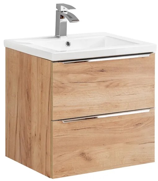 Comad Capri Oak badkamermeubel 60cm met witte wastafel en kraangat eiken