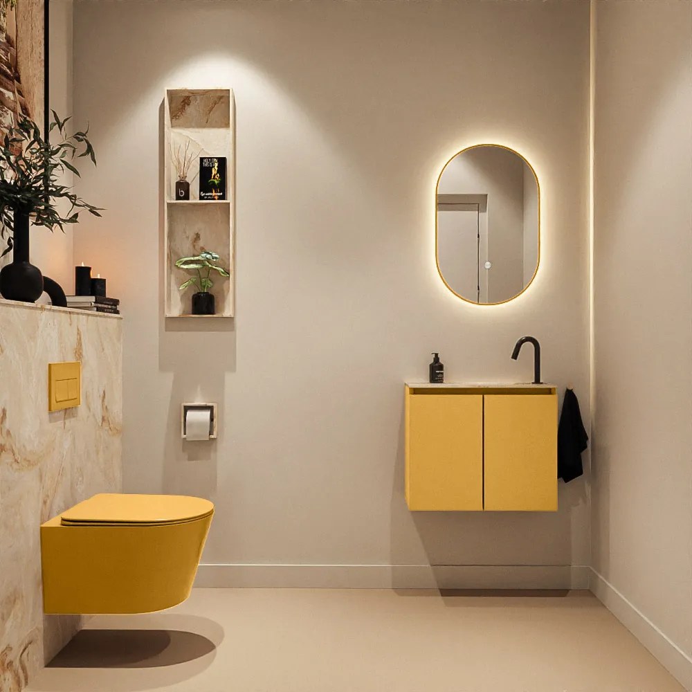 Mondiaz Ture DLux toiletmeubel 60cm ocher met wastafel frappe rechts met kraangat