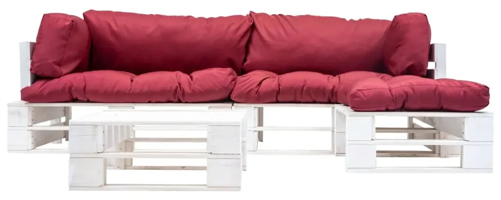 vidaXL 4-delige Loungeset pallet met rode kussens hout