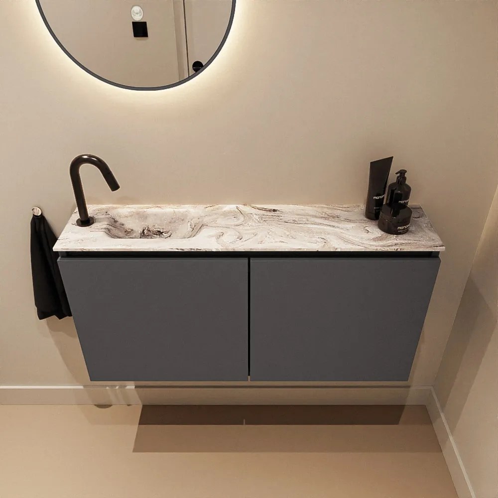 Mondiaz Ture DLux toiletmeubel 100cm dark grey met wastafel glace links met kraangat