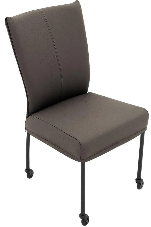 Goossens Eetkamerstoel Funk Zwarte Poten grijs leer leuning en Zwart skater wiel met zwarte kapmet wielen, modern design