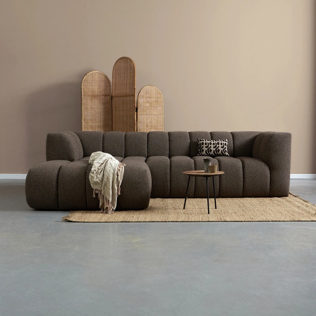 Bank Met Strepen Stiksel Bruin Chaise Longue Links