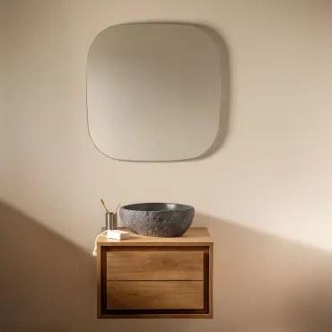 Jabari Zwevend Badkamermeubelset Van Teakhout Teakhout & Onregelmatige In Zwart Cement ↔︎40 Cm Fedro & Vierkant Led En Anticondens - Sklum