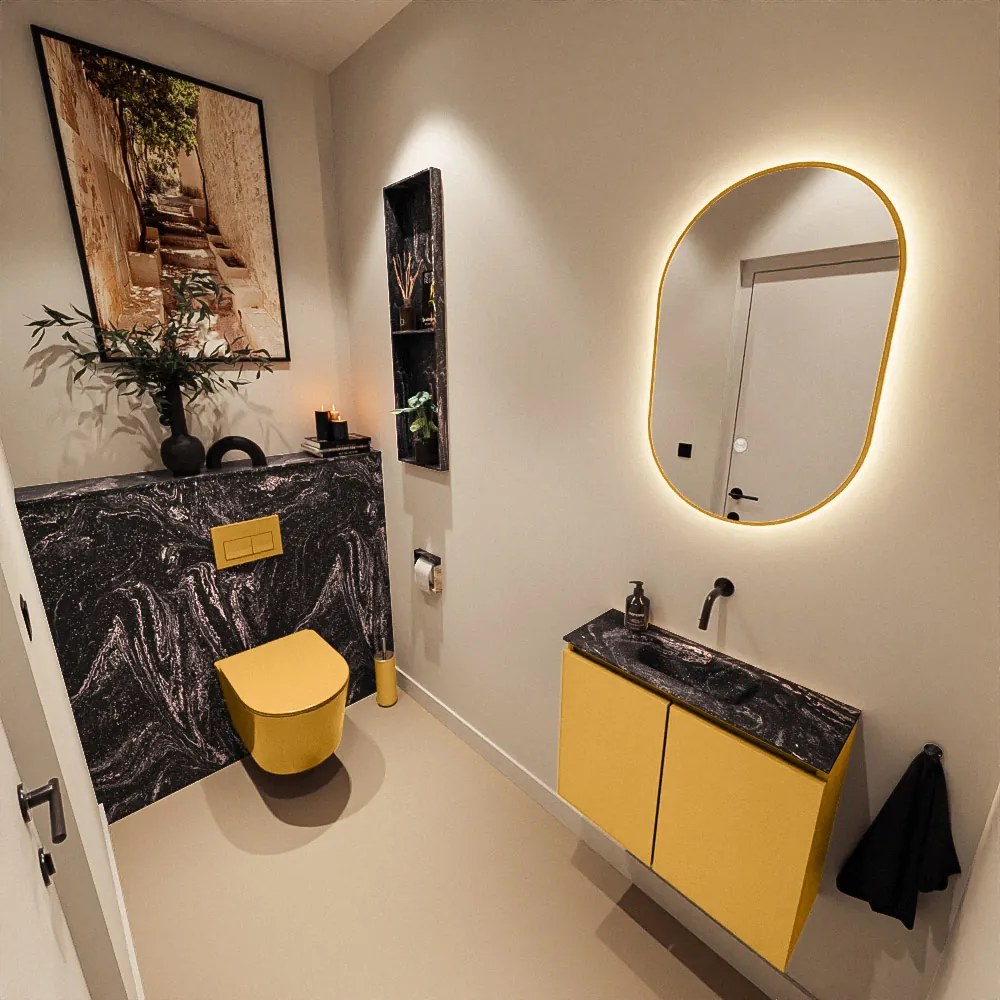 Mondiaz Ture DLux toiletmeubel 60cm ocher met wastafel lava midden zonder kraangat