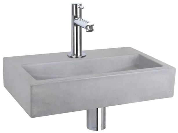 Differnz Flat fonteinset - 38x24x8cm - Rechthoek - 1 kraangat - Recht chromen kraan - Beton Grijs SW494076/SW539762/SW696219/SW705269