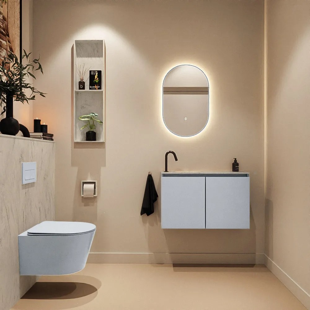 Mondiaz Ture DLux toiletmeubel 80cm clay met wastafel opalo links met kraangat