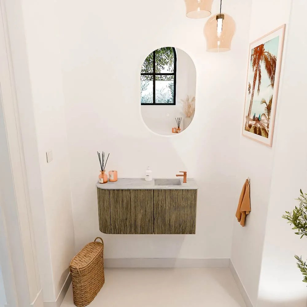 Mondiaz Joya DLux 80cm toiletmeubel ronding links dusk met wastafel faye rechts 1 kraangat glace