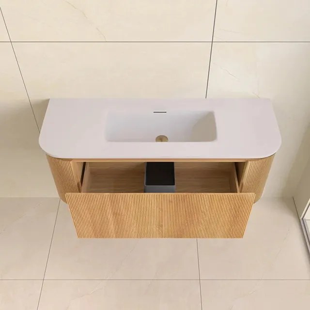 Lambini Designs Eleganza rond badmeubel 120cm acacia met ribbelfront en wastafel zonder kraangat
