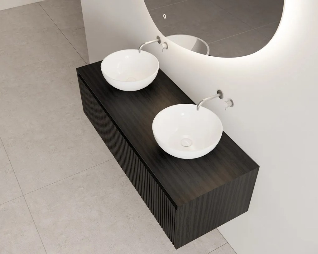 Gliss Design Timotheus badmeubel met ribbelfront 140cm black veneer met witte waskom