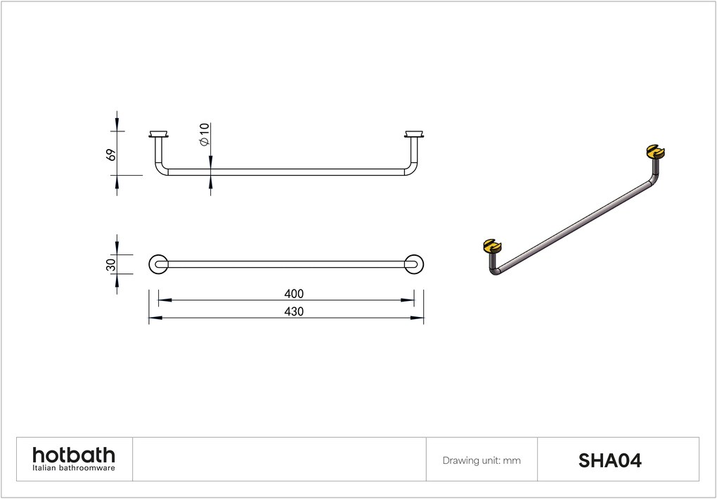 Hotbath &More handdoek rek 40cm voor planchet messing geborsteld PVD