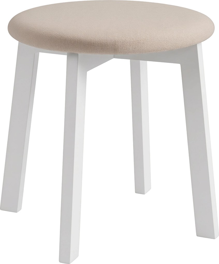 Mazzoni ZOI Beige (stof Storm 06)/wit beuken onderstel - RONDE GESTOFFEERDE KRUK VOOR KEUKEN/WOONKAMER