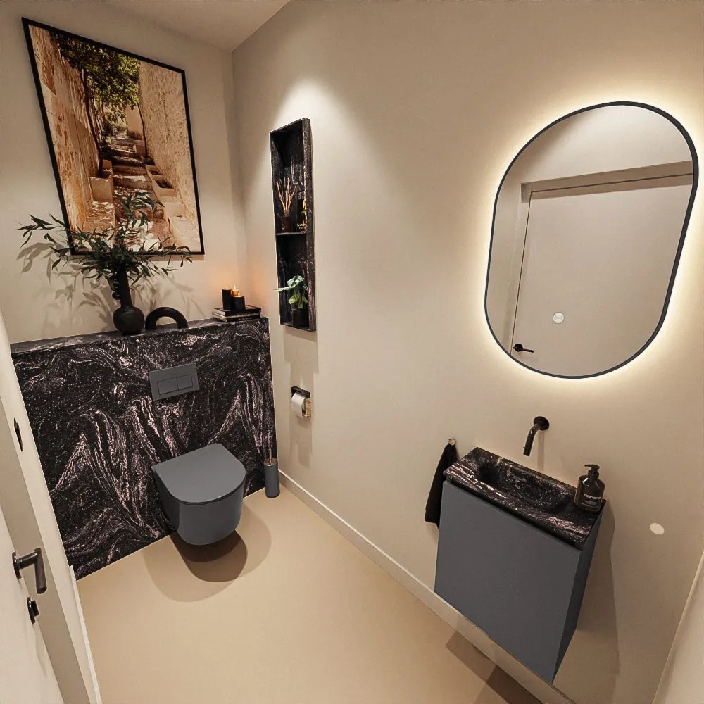 Mondiaz Ture DLux toiletmeubel 40cm dark grey met wastafel lava midden zonder kraangat