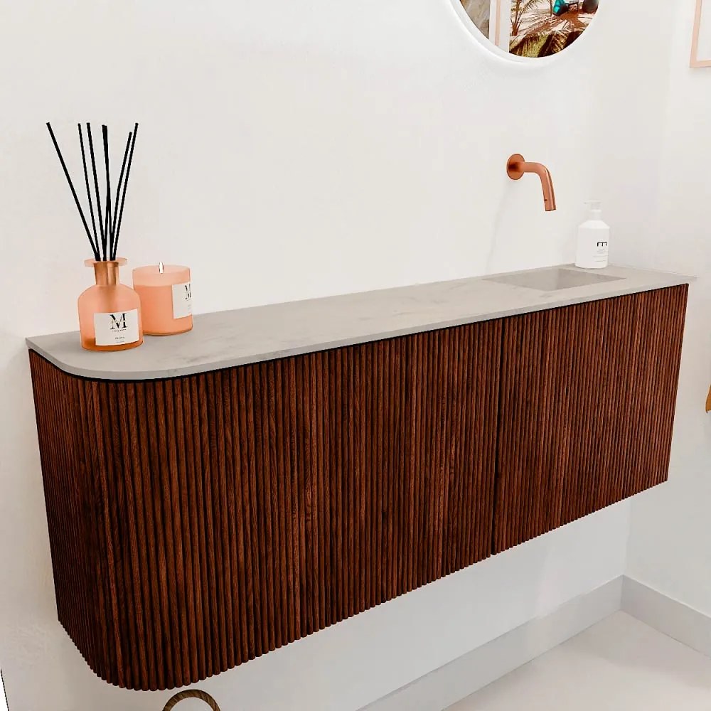 Mondiaz Joya DLux 110cm toiletmeubel ronding links ruby met wastafel faye rechts zonder kraangat opalo