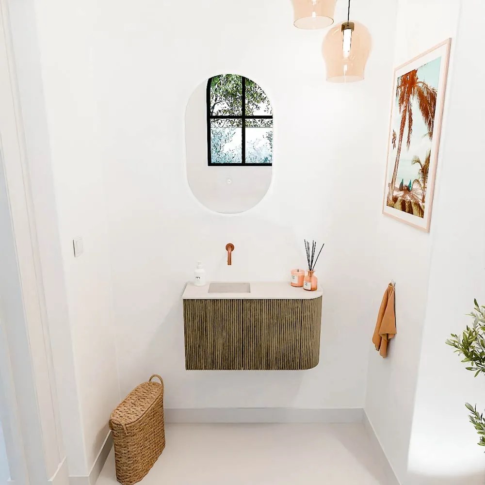 Mondiaz Joya DLux 70cm toiletmeubel ronding rechts dusk met wastafel faye links zonder kraangat meli
