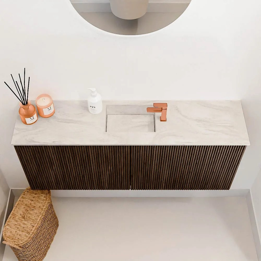 Mondiaz Joya DLux 100cm toiletmeubel walnut met wastafel faye midden 1 kraangat ostra