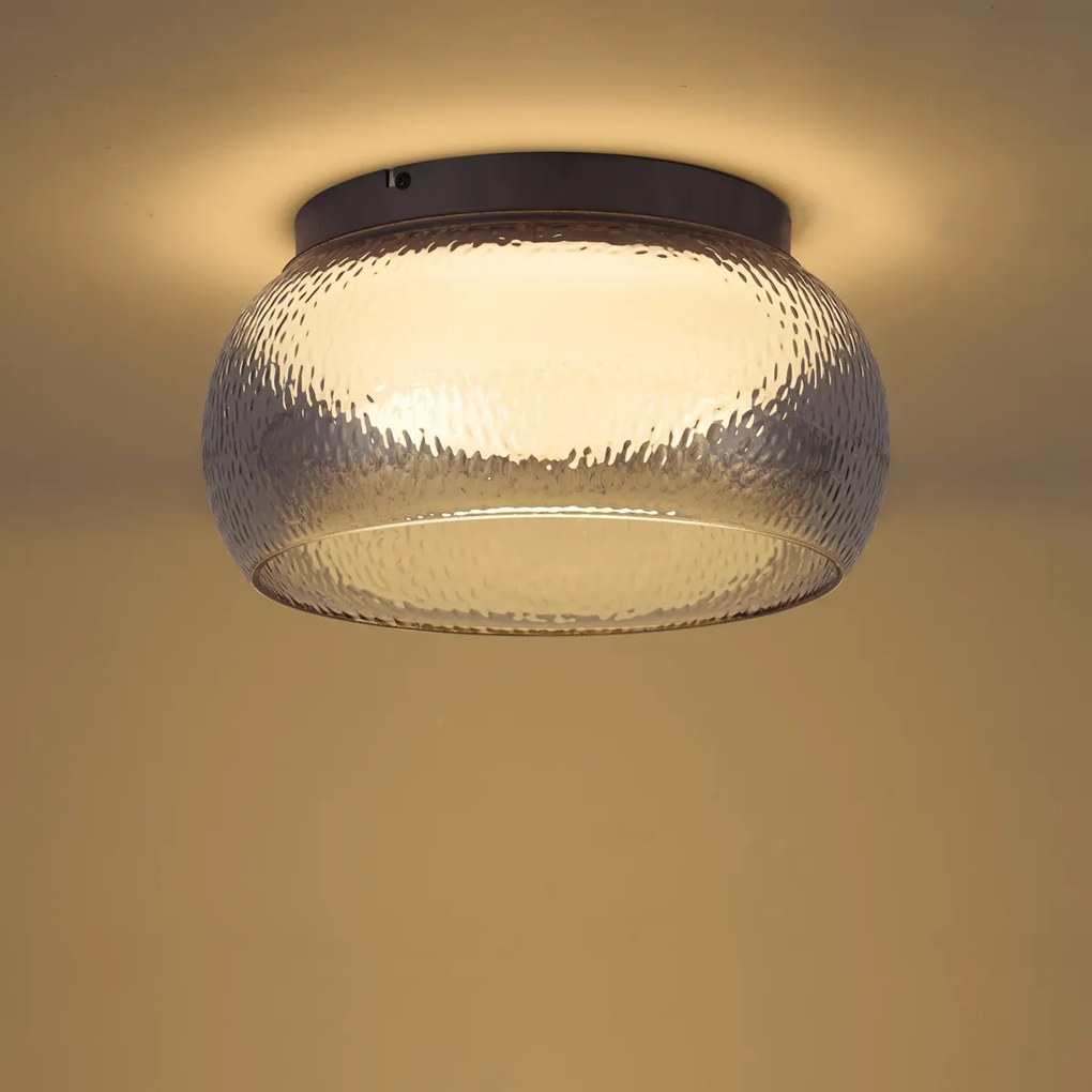 Art Deco plafondlamp gunmetal met smoke glas incl. LED 3-staps dimbaar - Thimble