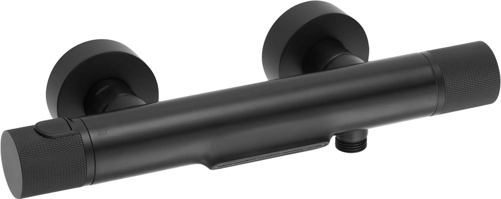 Ben Engraved Cross badkraan met watervaluitloop thermostatisch mat zwart